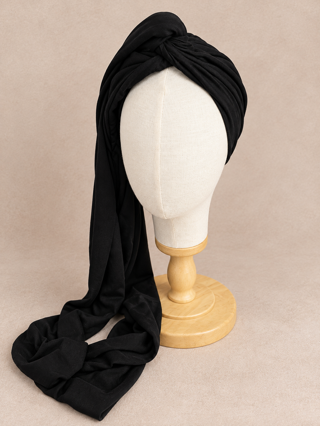 NARA | Black Cotton Jersey Pre-Tied Turban