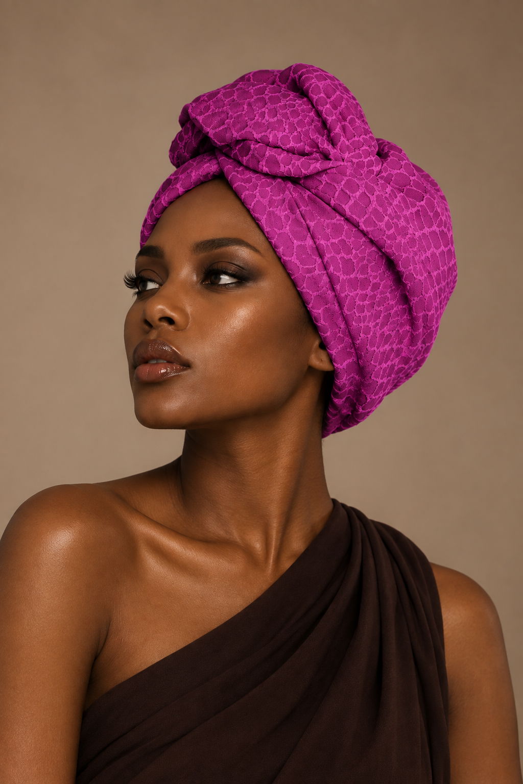 ZAHARA | Fuchsia Textured Jacquard Pre-Tied Turban