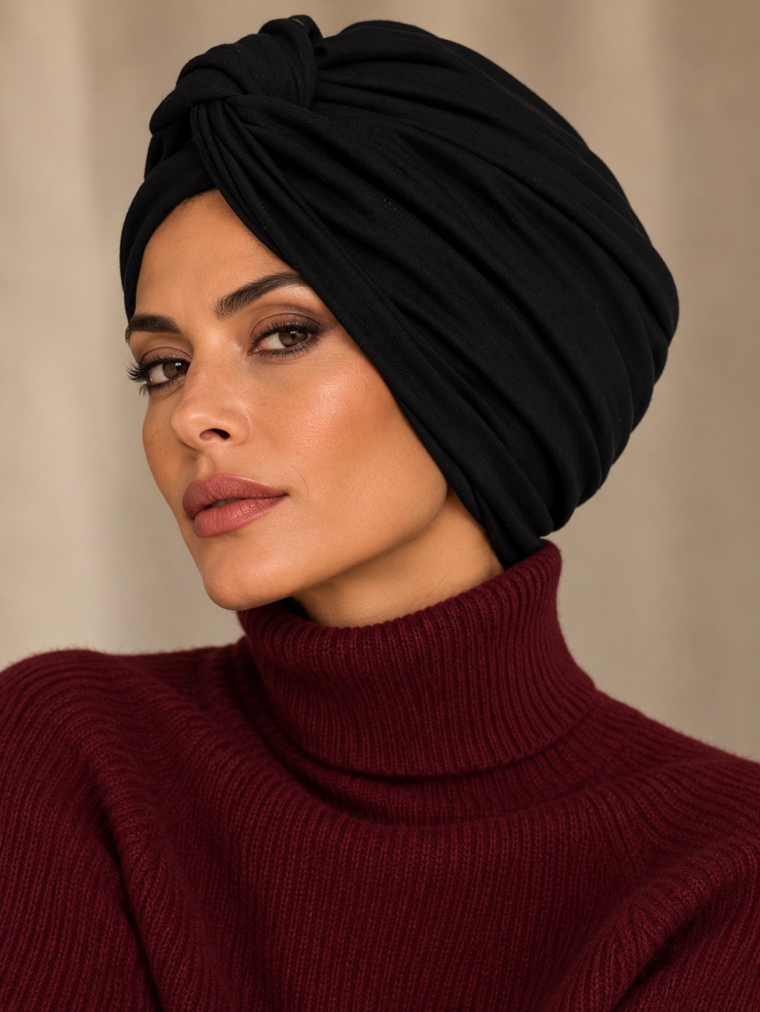 NARA | Black Cotton Jersey Pre-Tied Turban