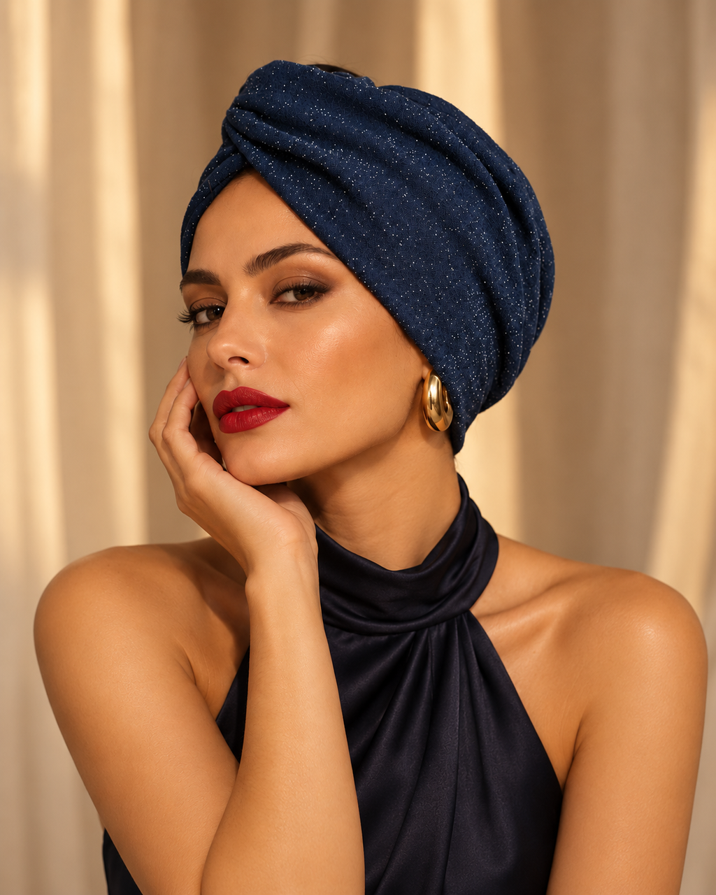 LARA | Navy Sparkle Pre-Tied Turban