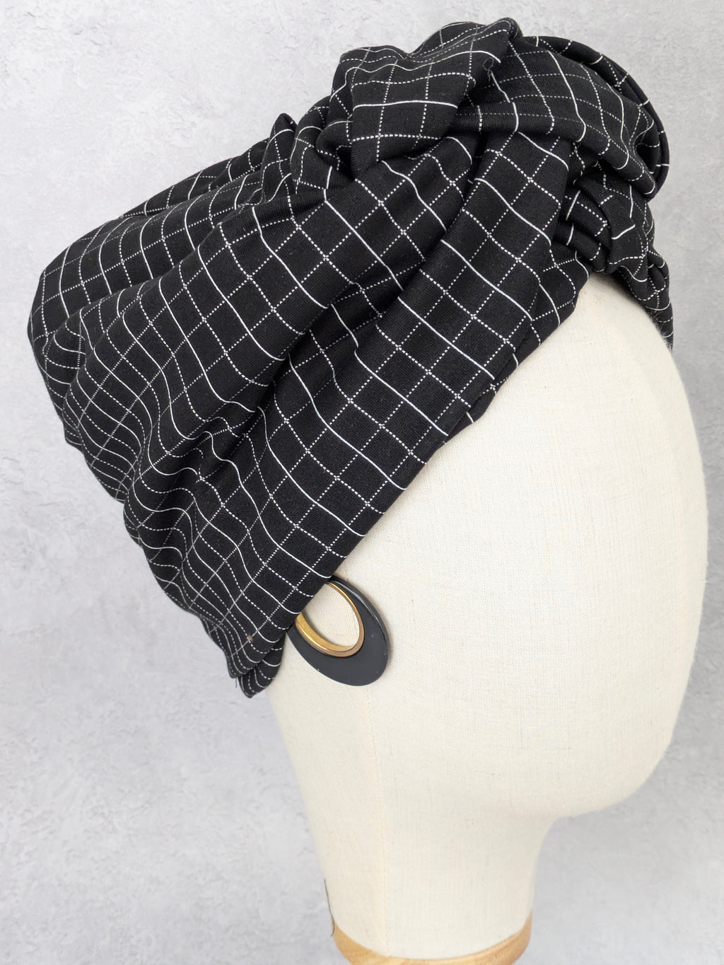 NOIRIA | Black Windowpane Pre-tied Turban + Multiway Band