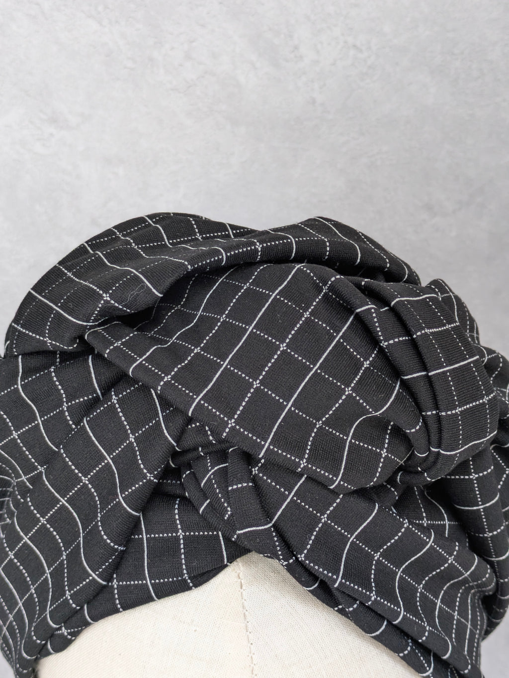 NOIRIA | Black Windowpane Pre-tied Turban + Multiway Band