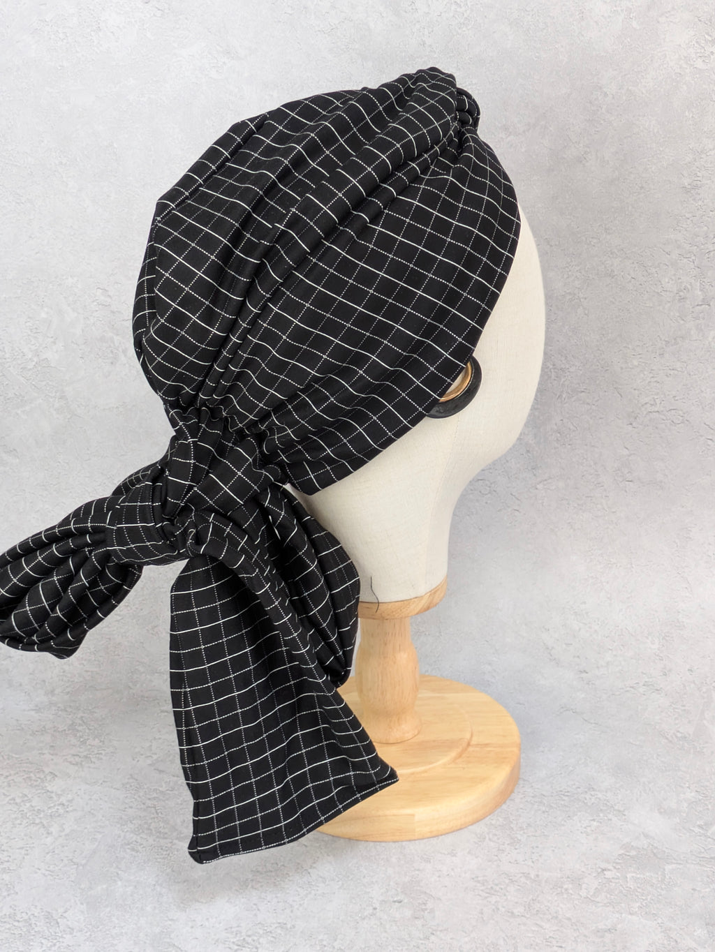NOIRIA | Black Windowpane Pre-tied Turban + Multiway Band