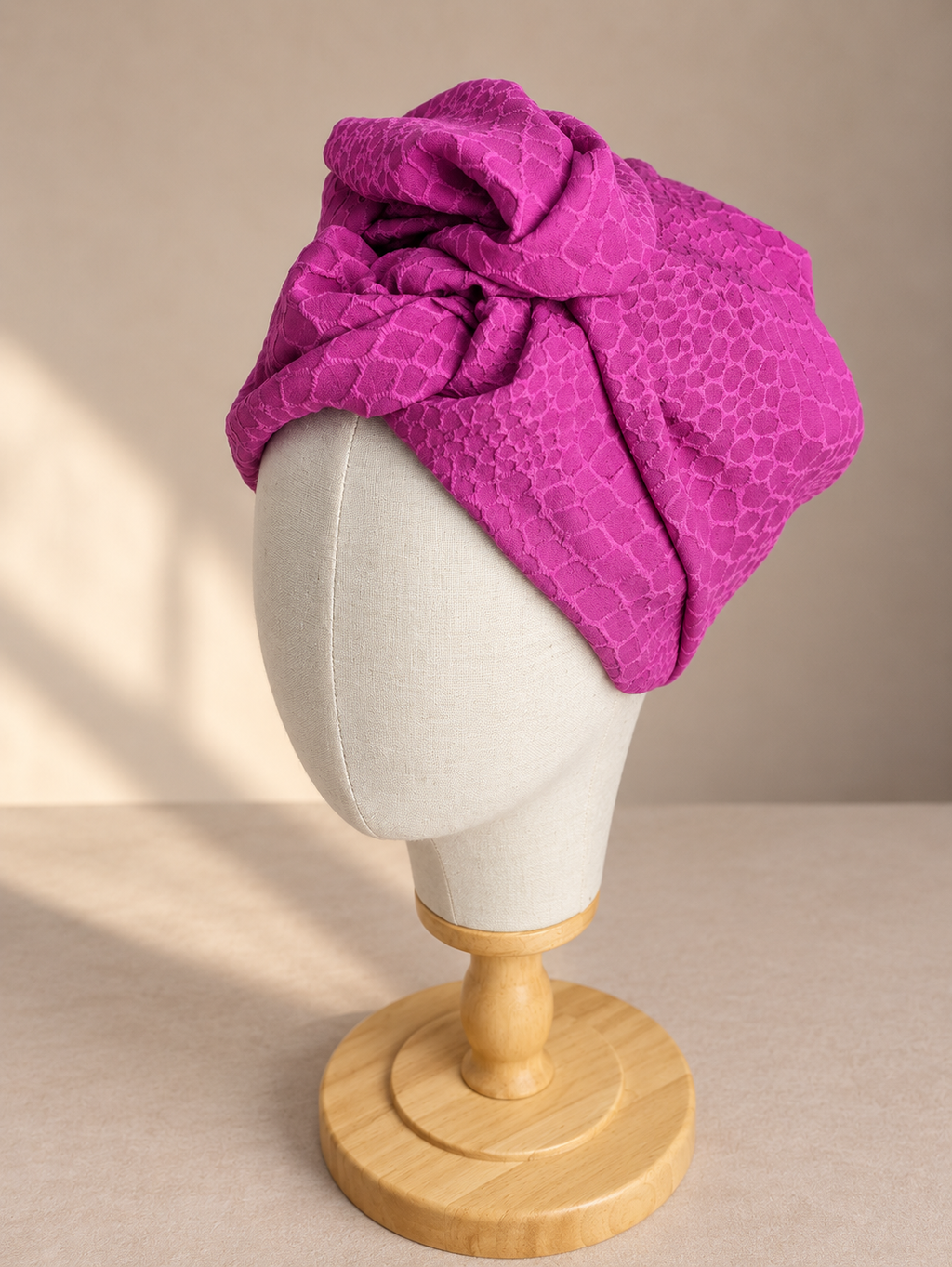 ZAHARA | Fuchsia Textured Jacquard Pre-Tied Turban