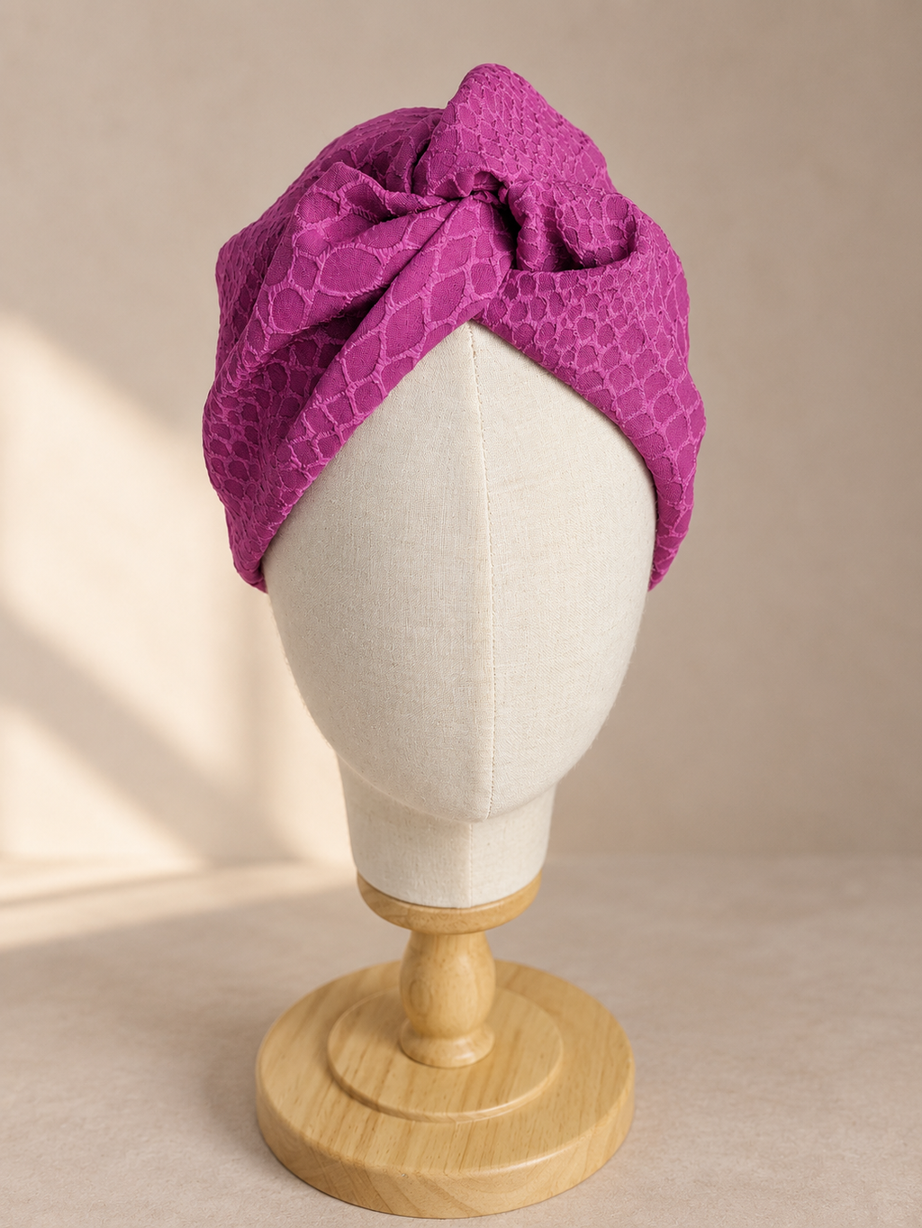 ZAHARA | Fuchsia Textured Jacquard Pre-Tied Turban