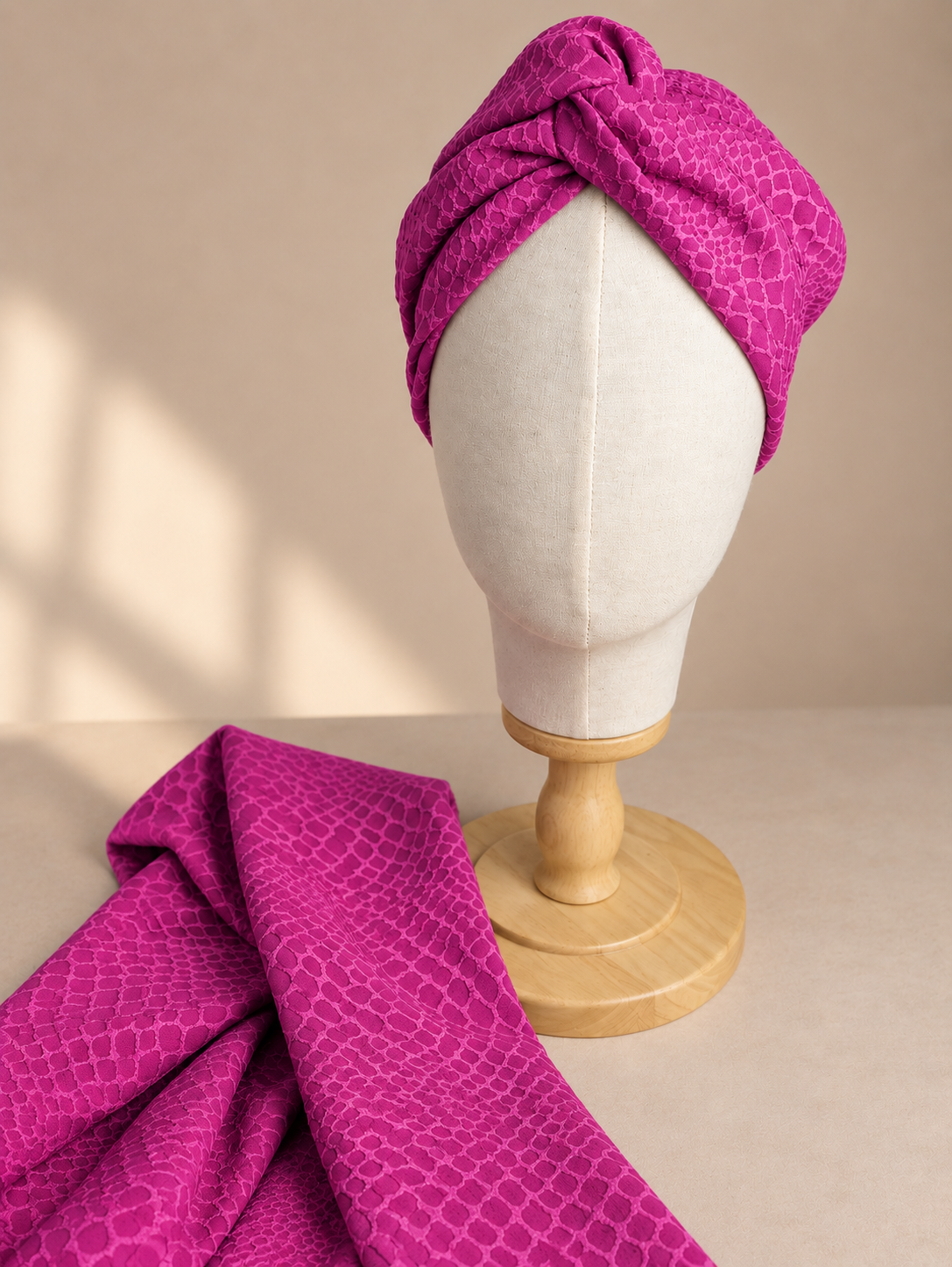 ZAHARA | Fuchsia Textured Jacquard Pre-Tied Turban