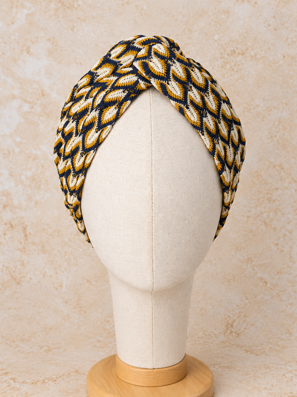 MIRA | Navy Mustard Textured Knit Turban & Snood Set