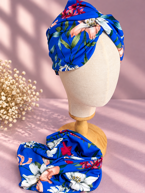 AZURA | Cobalt Floral Multiway Pre-Tied Turban